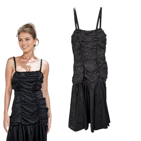 GUNNE SAX VINTAGE BLACK RUCHED CORSET SEQUIN MIDI FORMAL PROM DRESS XS/JUNIOR 7 - Picture 2 of 6